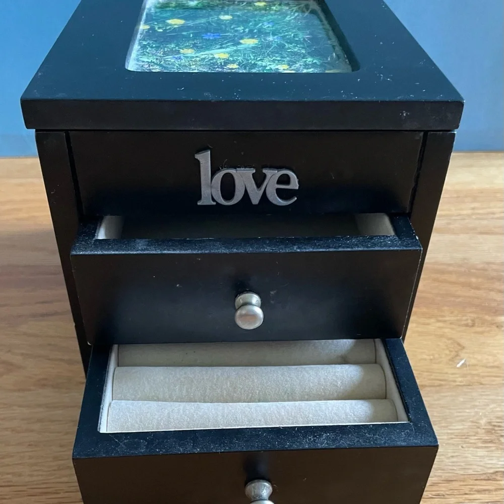 GUC Wooden Jewelry Box with 2 Storage Drawers Organizer